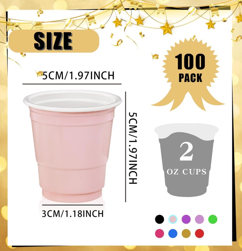 MUNILAIL 100 Pack 2 oz Plastic Shot Cups Disposable Shot Glasses Light Pink Shot Cups for Party Wedding Wine Beer Shooting Games Mini Shot Cups - Image 2